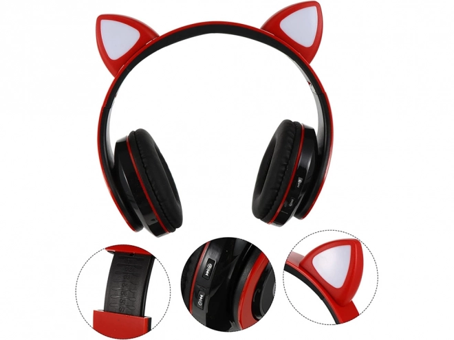 Casque sans fil bluetooth radio fm mp3 oreilles de chat éclairage led