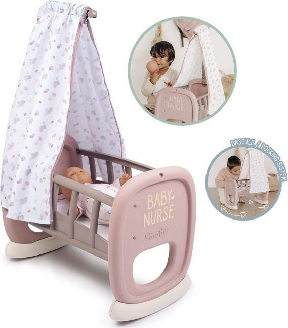 Smoby Baby Nurse berceau avec baldaquin pour poupées