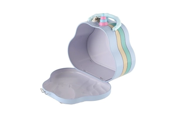Tirelire sac à main licorne en métal avec serrure 15x14cm 3 couleurs dans une boîte en plastique