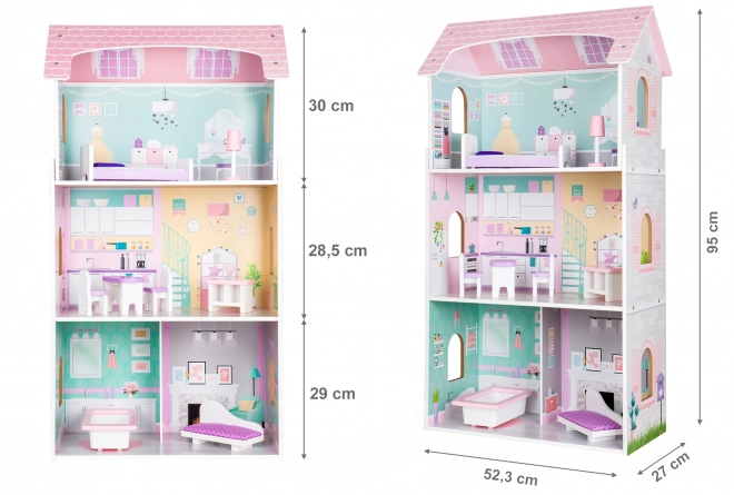 ECOTOYS Maison de poupées à trois étages Fraise