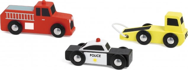 Classic World voitures en bois Police Pompier Dépanneuse ensemble 3 pcs