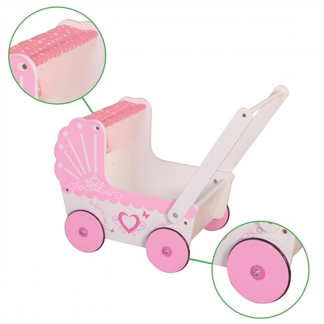 EcoToys Poussette en bois pour poupées Cœur Rose
