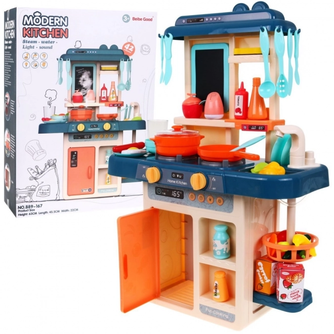 Cuisine colorée + brûleur à vapeur interactif + robinet + accessoires - 42 pièces