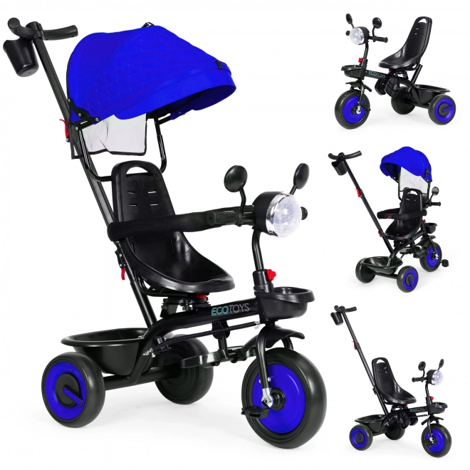 Tricycle pour enfants 3en1 avec siège pivotant, toit, bleu, ECOTOYS
