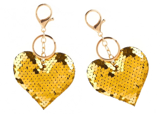 Porte-clés Cœur avec Paillettes Bicolores en Argent et Or