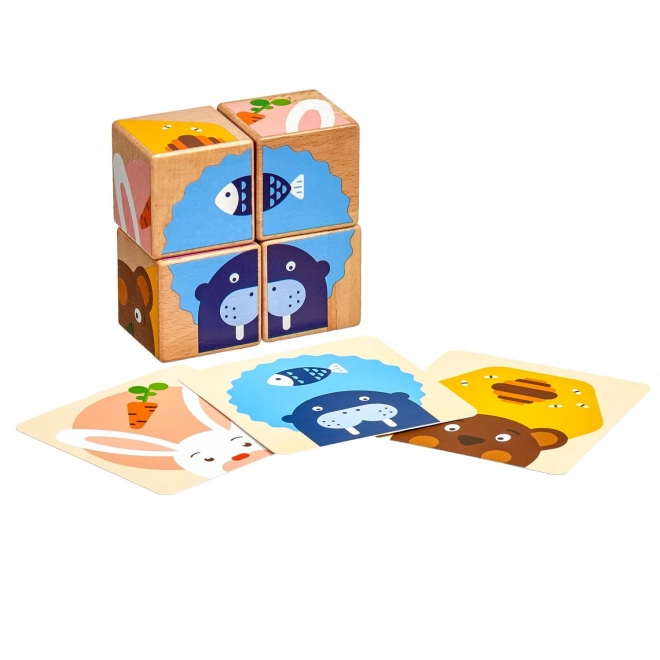 Lucy & Leo Où Va L'animal - 4 cubes en bois illustrés