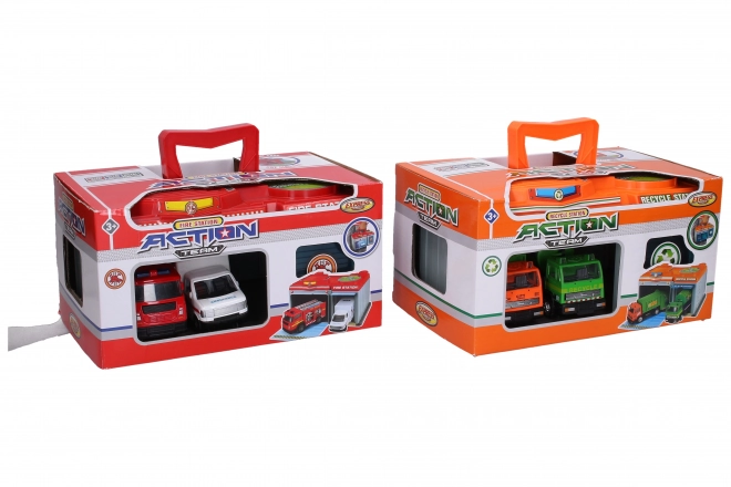 Station portable avec 2 voitures métalliques 24x15,5x12,5 cm