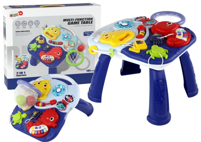 Table d'apprentissage 2 en 1 Animaux Marins Piano Horloge Panier Balles