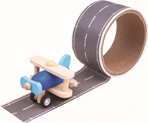 Bigjigs Toys ruban adhésif – piste d’atterrissage avec avion en bois