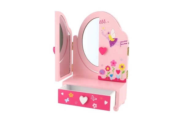 Coffret à bijoux avec miroir Princess à 3 tiroirs bois 16x25x8cm en boîte