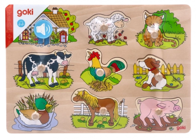 Puzzle en bois Goki avec sons d'animaux de compagnie