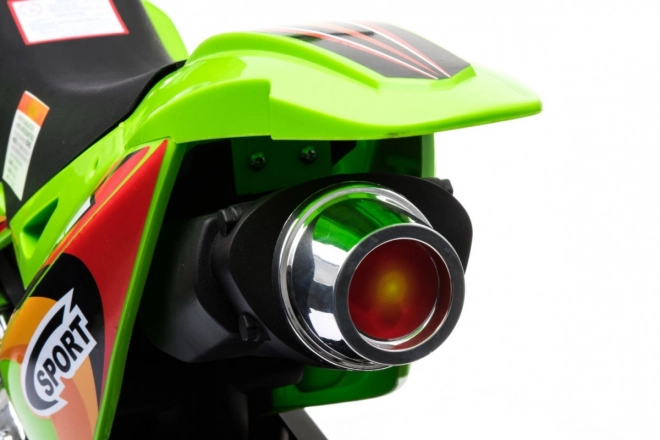 Moto cross électrique pour enfants à batterie – verte, avec roulettes stabilisatrices et feux LED