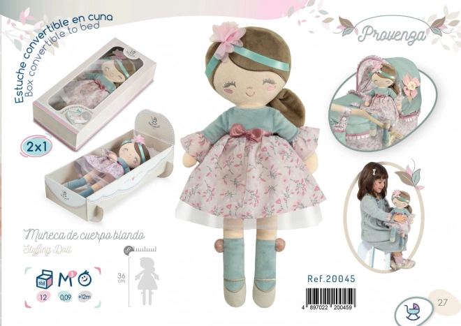 DeCuevas 20045 Poupée en Peluche PROVENZA - 36 cm avec berceau
