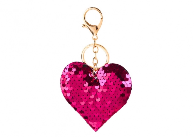 Pendentif cœur double paillettes argent-rose foncé