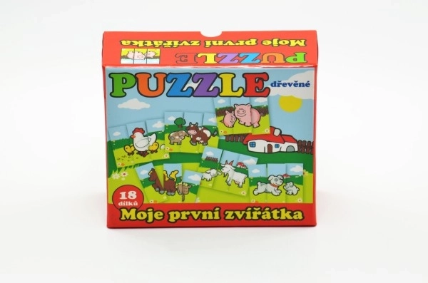 Puzzle Mes premiers animaux en bois 18 pièces pour les plus petits en boîte 13x11,5x4,5cm 12m+ MPZ