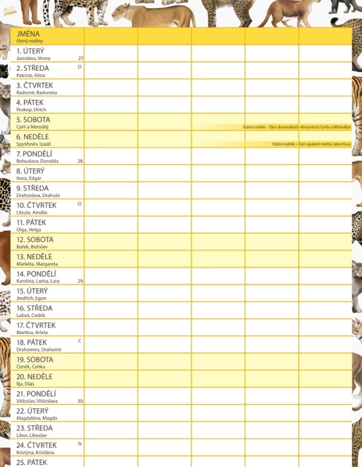 Calendrier de planification familiale Animalium 2026
