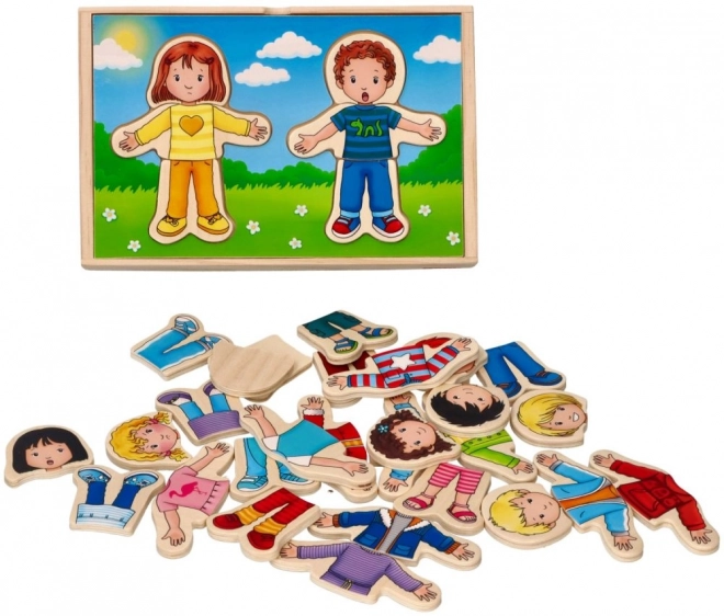 Puzzle en bois pour enfants Habillage avec garçon et fille