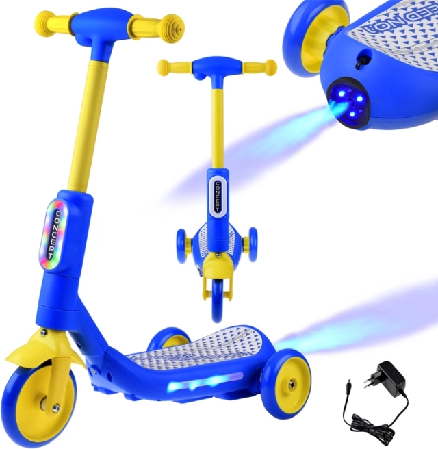 Trottinette électrique tricycle pour enfants avec lumières LED et effet vapeur – Bleu