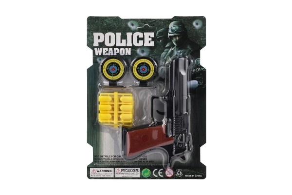 Pistolet à bouchons 17cm plastique + munitions 12pcs + cible 2pcs sur carte