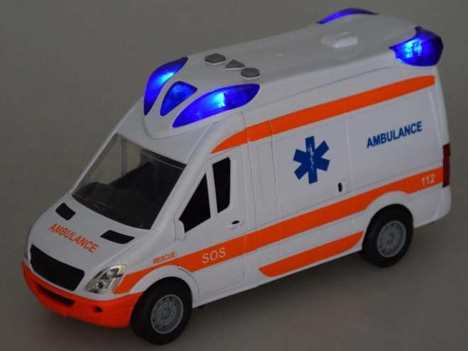 Ambulance pour enfants avec brancard et signaux lumineux
