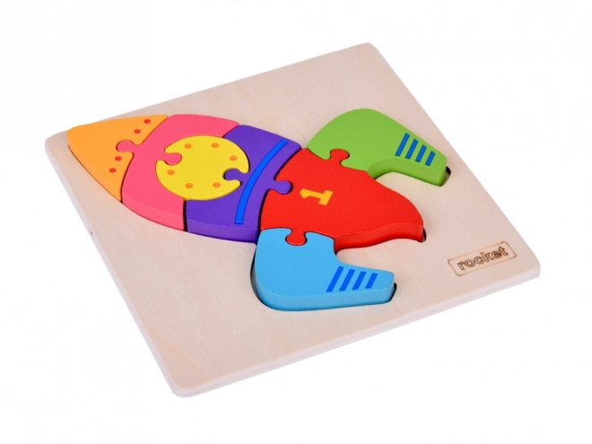 Puzzle en bois Montessori fusée