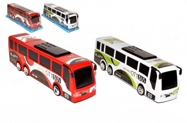 Autobus en plastique 35cm à inertie 2 couleurs en blister 10x12x37cm