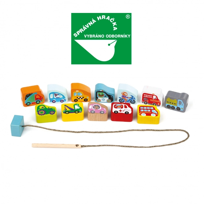 CUBIKA 14316 Ensemble de transport enfilable - set à enfiler - 13 pièces en bois et 8 modèles