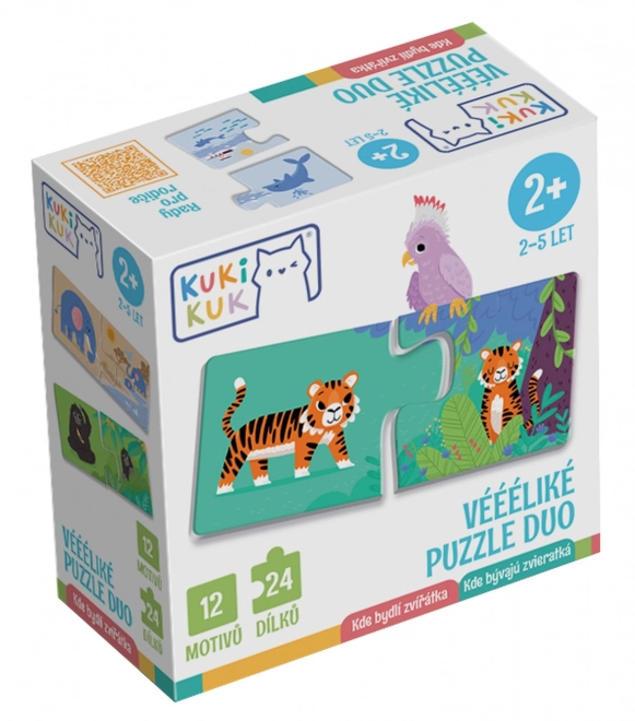 KukiKuk 80036 Véééliké duo puzzle Où vivent les animaux