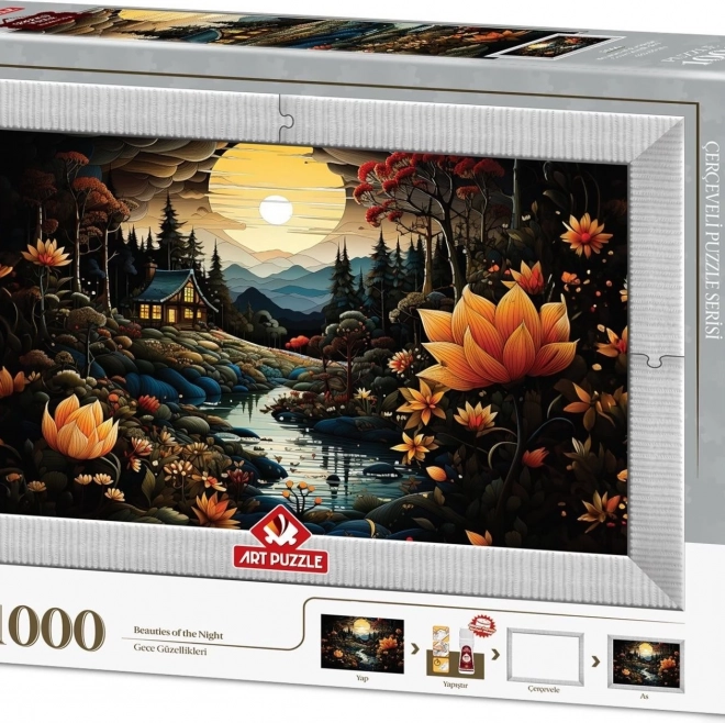 Puzzle Nuits Étoilées 3 en 1 avec Cadre et Colle, 1000 Pièces