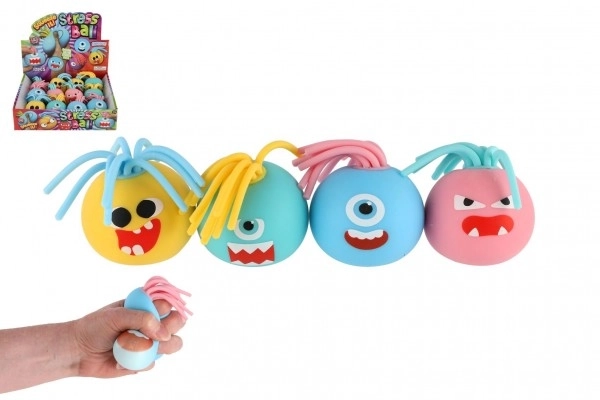 Balle avec visage et franges anti-stress pâte à modeler 6cm 4 couleurs