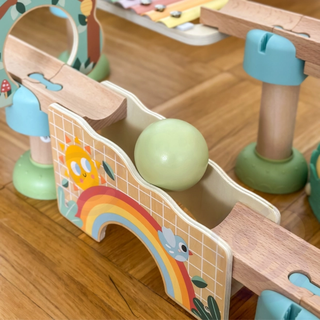 Piste de billes en bois avec Xylophone Tooky Toy 44 pièces