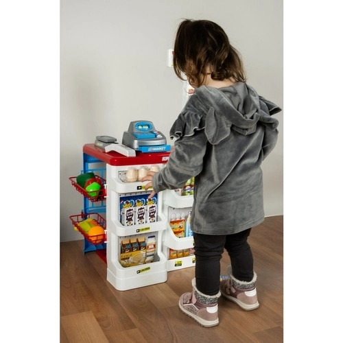 Supermarché avec caisse, panier et accessoires