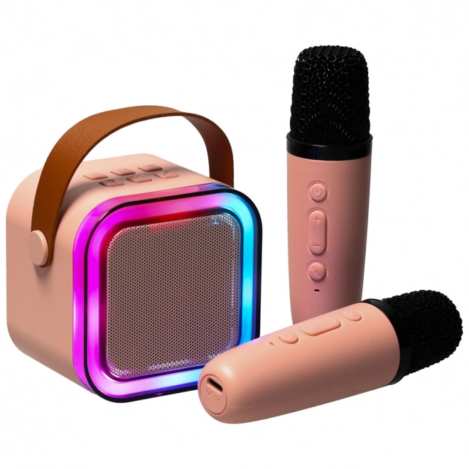 Ensemble karaoké 2 microphones + haut-parleur portable BLUETOOTH USB LED rose