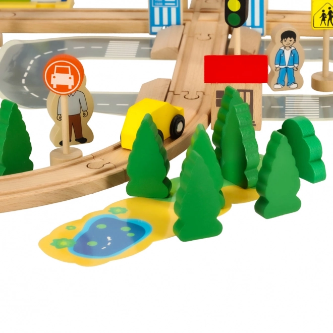 Ensemble de train en bois 50 pièces