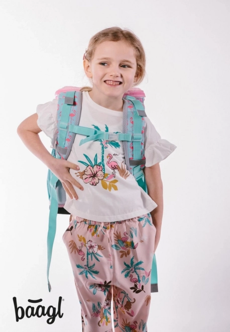 Cartable scolaire avec motif flamant rose