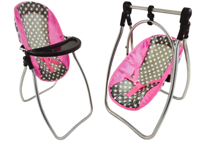 Chaise haute pour poupées Alice Swing Star Gris et Rose