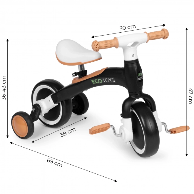 Draisienne avec pédales et roulettes latérales noires ECOTOYS