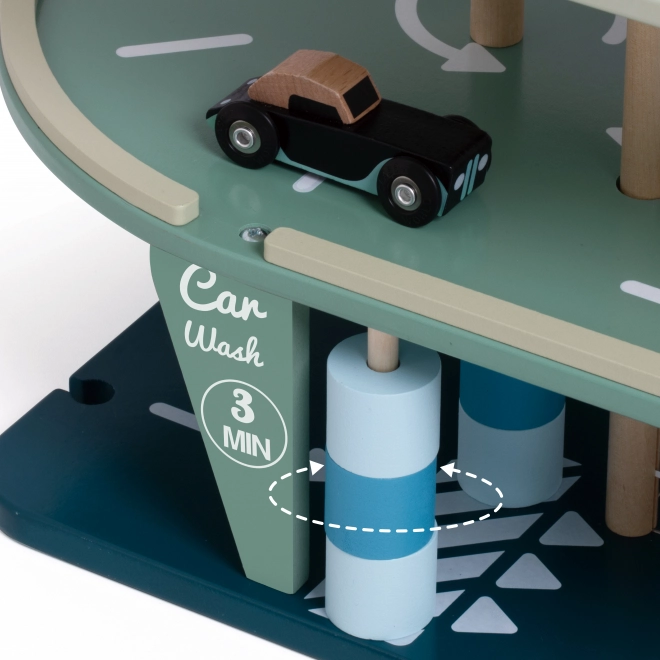 Garage de stationnement avec voitures et hélicoptère