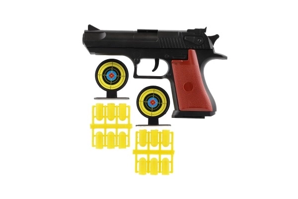 Pistolet à bouchons 17cm plastique + munitions 12pcs + cible 2pcs sur carte