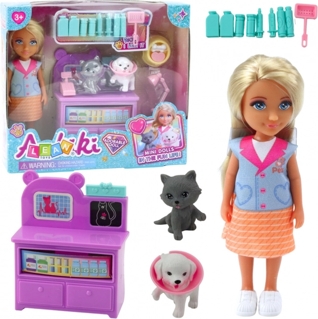 Mini poupée vétérinaire avec animaux et accessoires