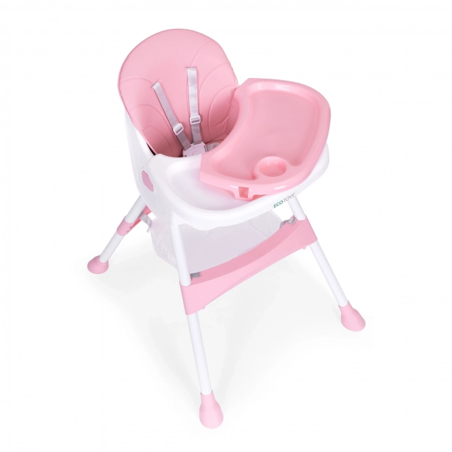 Chaise haute pour enfant avec plateau et panier, harnais à cinq points ECOTOYS – rose
