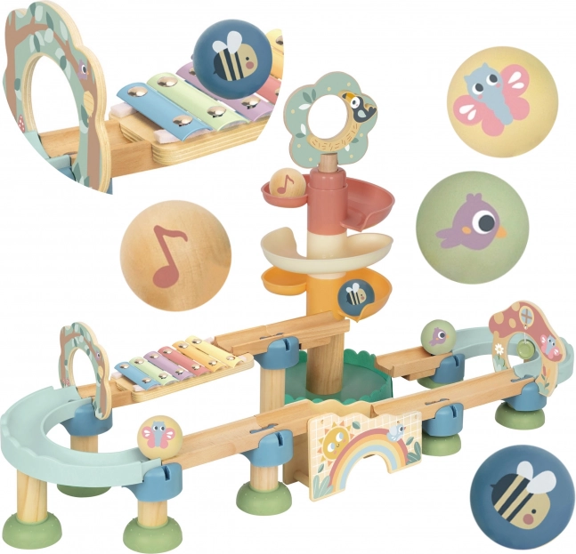 Piste de billes en bois avec Xylophone Tooky Toy 44 pièces