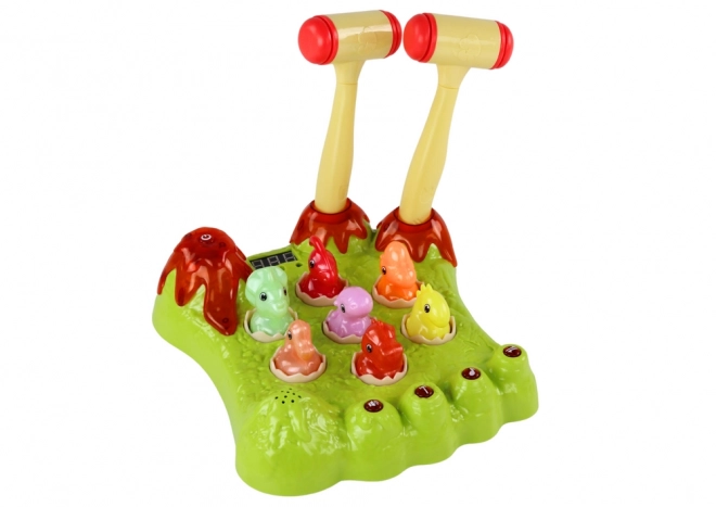 Jeu de dinosaures pour tuer les taupes avec deux marteaux