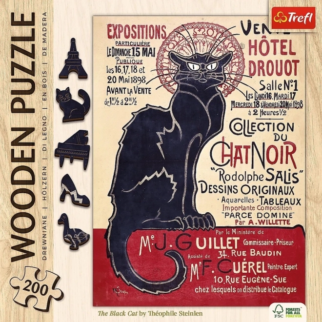Puzzle en bois Art : Steinlen - Chat Noir, 200 pièces