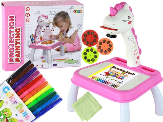 Projecteur licorne pour le dessin avec table et tablette — rose