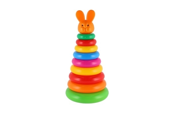 Pyramide à empiler avec anneaux en plastique 28 cm ass. 2 types en filet 12m+
