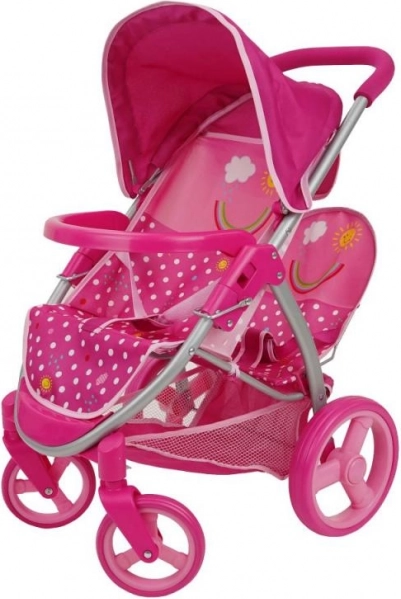 Poussette sportive pour poupées jumelles à pois