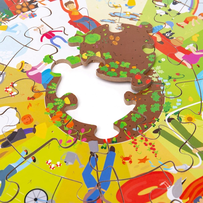 Puzzle de sol rond Bigjigs Toys Quatre Saisons 50 pièces