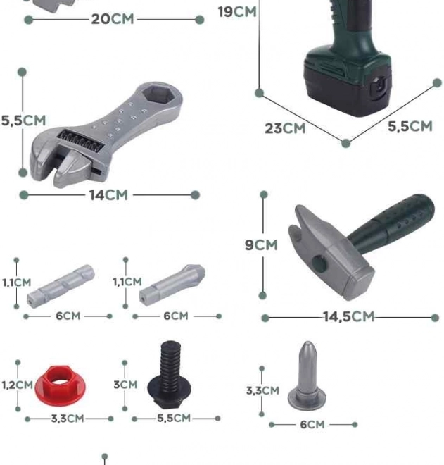 Grande boîte à outils pour enfants Woopie avec perceuse, 15 éléments