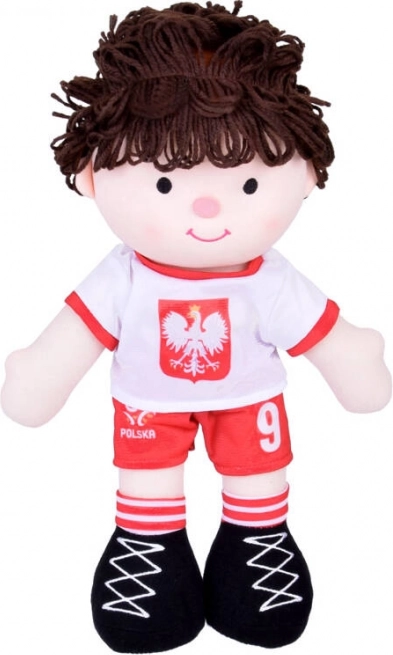 Poupée en chiffon pelucheuse footballeur en maillot polonais